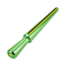 Green anodized aluminum ring stick mandrel with a yellow and black scale strip showing international sizes.