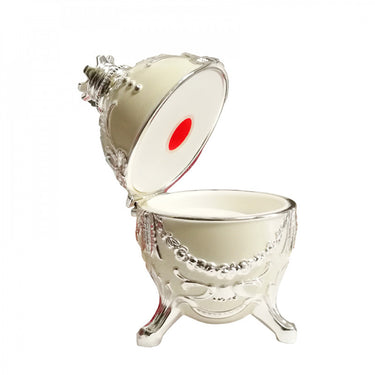 Open ivory Happy Egg diamond ring case featuring an optical magnifying lens in the lid.