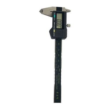 Vertical profile view of an HYT digital vernier caliper tool with an active digital display unit.