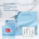 Kit includes 2 cloths, travel case, and diamond carat ruler.