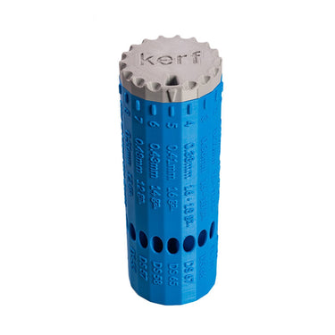 Vertical perspective of the cylindrical blue organizer.