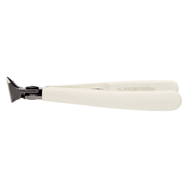 Side profile of Lindstrom 7290 end cutters with ergonomic white ESD-safe grips.