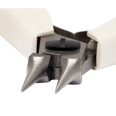 Macro view of the smooth, tapered cylindrical jaws of Lindstrom 7590 pliers.