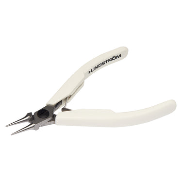 Lindstrom 7590 round nose pliers in an open position showing white ESD-safe grips.