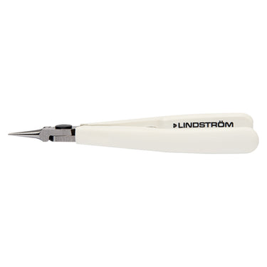 Side profile of Lindstrom 7590 Supreme round nose pliers showing slim head design.