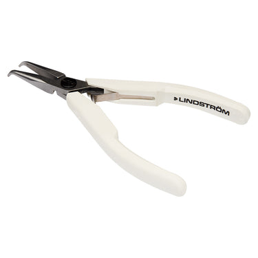 Angled view of Lindstrom 7892 bent nose pliers showing the 60 degree tip angle.