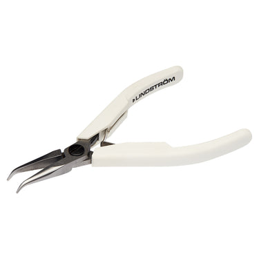 Lindstrom 7892 bent nose pliers in open position with smooth internal jaws.