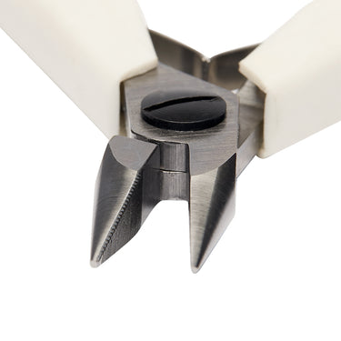 Detailed view of the smooth jaws and screw joint of Lindstrom 7893 pliers.