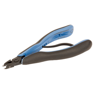 Perspective view of Lindstrom RX8234A oblique cutter with ergonomic blue/black grips.