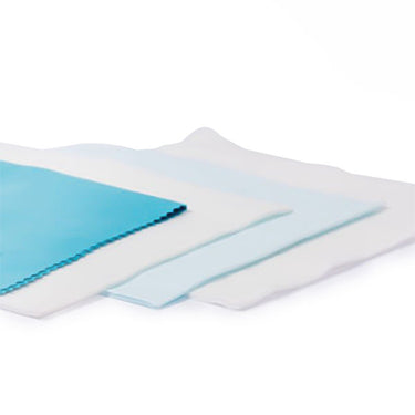 Stack of four LUXOR MERARD microfiber cloths in blue and white.
