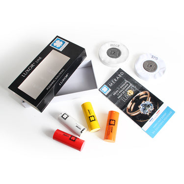 Complete LUXOR Merard polishing set with compounds, buffing wheels, box, and product brochure.