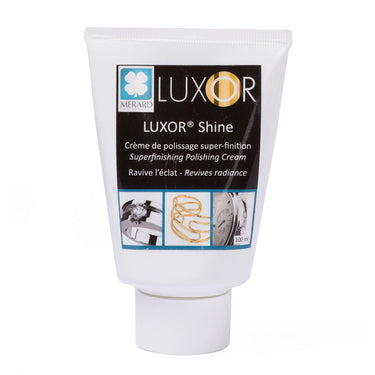 Front view of a 100ml tube of LUXOR® MERARD Shine Superfinishing Polishing Cream for jewelry.
