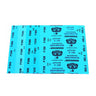 Stacked sheets of light blue Matador waterproof silicon carbide sandpaper showing grits from P2000 to P7000