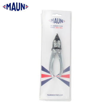 Retail packaging for Maun flat nose parallel plier with serrated jaws, made in England.