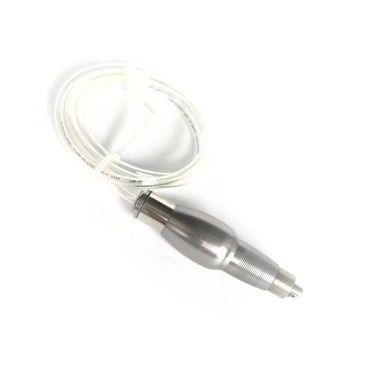 Angled view of MaxSet long pneumatic graving handpiece with clear air supply hose attached.
