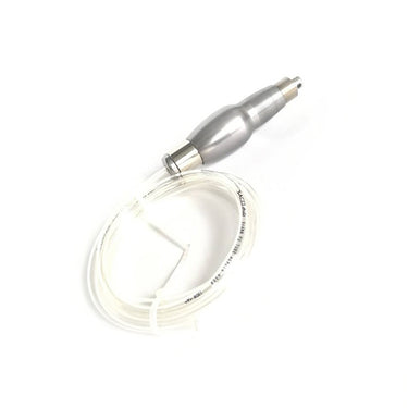 Rear perspective view of MaxSet long pneumatic graving handpiece connected to clear air tubing.