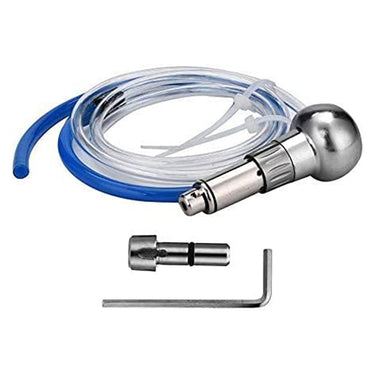 Angled view of MaxSet standard pneumatic graving handpiece with air supply hose and accessories.