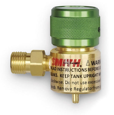 Miller Smith preset oxygen cylinder regulator featuring green anodized on-off control knob.