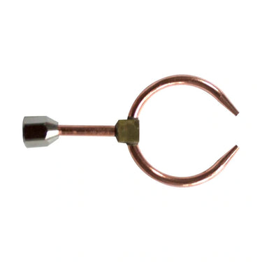 Horizontal view of Miller Smith twin flame torch tip for even 360-degree cylindrical heating.