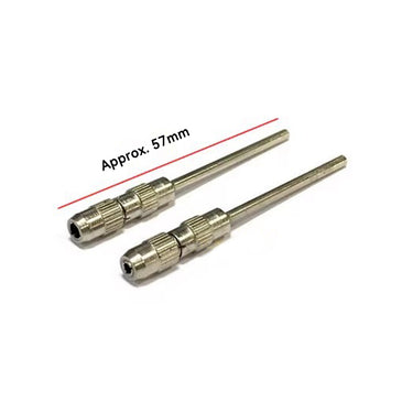 Technical diagram showing two steel polishing pin mandrels with a total length of approximately 57mm