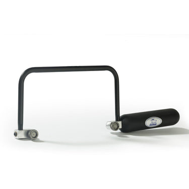 Side profile view of a NIQUA Antilope FIX jeweler's piercing saw frame with a black handle resting on a white surface.