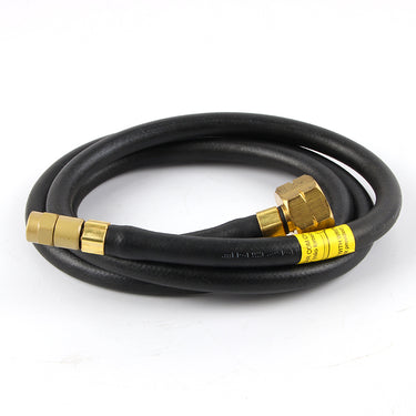 Black rubber LPG torch hose showcasing a large hexagonal EU type brass nut connector