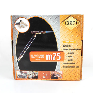 Retail cardboard packaging box for the ORCA M75 professional manual micro torch for LPG gas