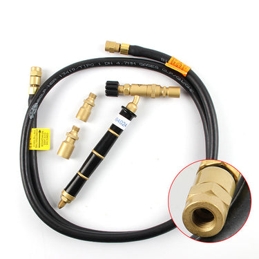 ORCA M75cmb torch and accessories on a coiled hose with a circular inset highlighting the internal brass connection