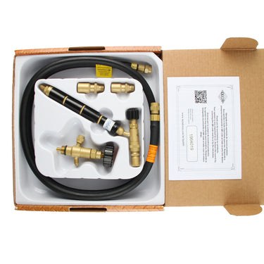 Top down view of the open box showing the ORCA M75CRD torch body, regulator, and tips secured in a plastic tray