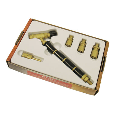 Top down view of the open ORCA M75CTG precision torch kit nested securely in its protective molded retail tray
