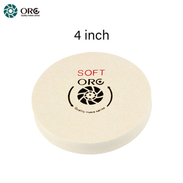 Close-up of a 4-inch ORO Soft density solid felt lap wheel with high-quality pressed wool.