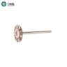 An ORO miniature wheel brush featuring a brown and white mixed bristle design mounted on a slim steel shank.