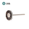 An ORO miniature grey goat hair brush interleaved with white suede leather on a steel attachment shank.