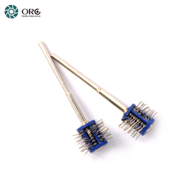 Two blue-hubbed ORO MiniMat satin finish texturing brushes with metal shanks isolated on a white background.