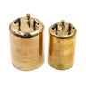 Brass petrol gas tanks for jewelry soldering with single orifice fittings in large and small sizes.