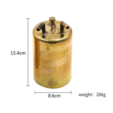 Dimension diagram for small single orifice petrol tank measuring 15.4cm by 8.6cm and weighing 286g.