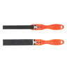 Two orange plastic manual flat sandpaper holder sticks with different clamping widths shown horizontally