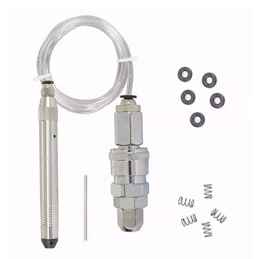Pneumatic hammer handpiece set with air hose adapter, replacement springs, and rubber seal rings.