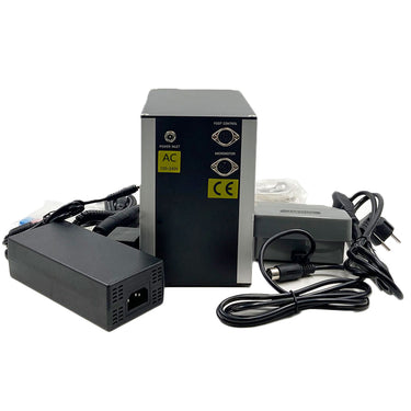 Back view of HH-AT02 pneumatic jewelry engraver control unit with connected power adapter and cables.