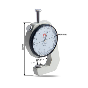 An infographic diagram displaying the dial gauge dimensions including 66mm height and 40mm face diameter.
