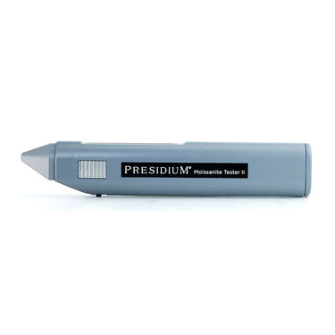 Presidium Moissanite Tester shown with its black protective probe cap attached.