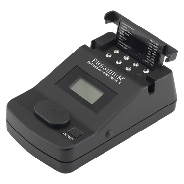 Presidium Refractive Index Meter II angled view with gemstone cover open.