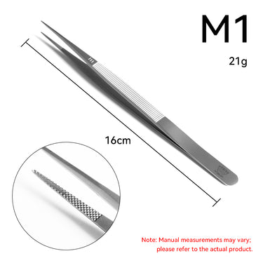 Regine Swiss M1 medium tip grooved diamond tweezer 16cm with diamond serrated grip detail