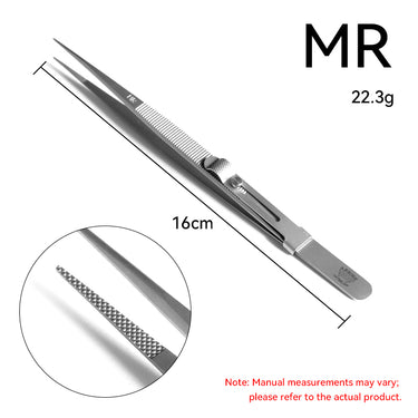 Regine Swiss MR medium tip diamond tweezer with slide lock 16cm showing anti glare satin finish.