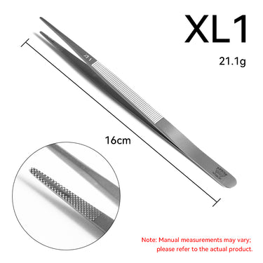 Regine Swiss XL1 extra large grooved diamond tweezer 16cm highlighting center channel and serrated tips