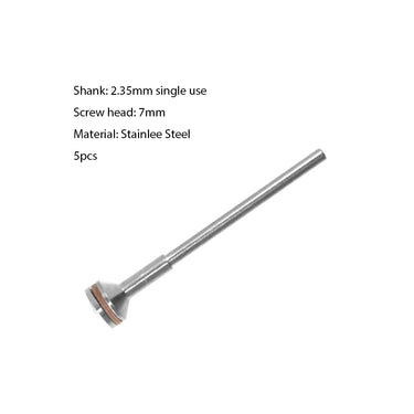 Reinforced stainless steel screw mandrel with a 2.35mm shank and flanged 7mm screw head.