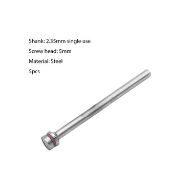 Stainless steel screw mandrel with a 2.35mm shank and 5mm screw head on a plain white background.