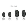 Specification chart for black coarse silicone polisher wheels showing 16mm and 22mm diameter size options.