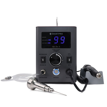 Front view of SmartPro Air Do X pneumatic engraver showing digital LED speed display and control dial.