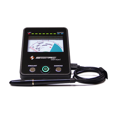 Front view of SmartPro Gem-Eye I showing the analog display and testing probe.